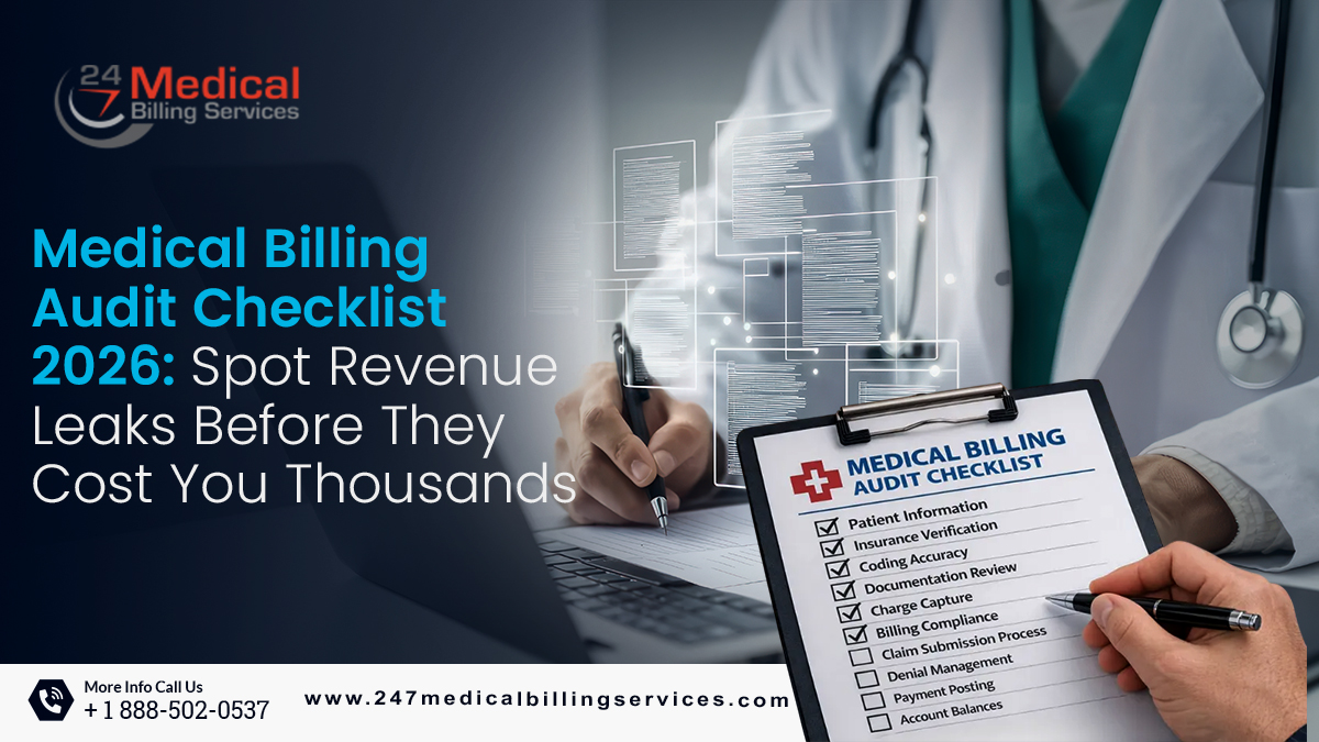 A complete 2026 medical billing audit checklist to spot revenue leaks before they cost you thousands. Front-end, coding, claims, AR, and compliance — built by 247 Medical Billing Services.